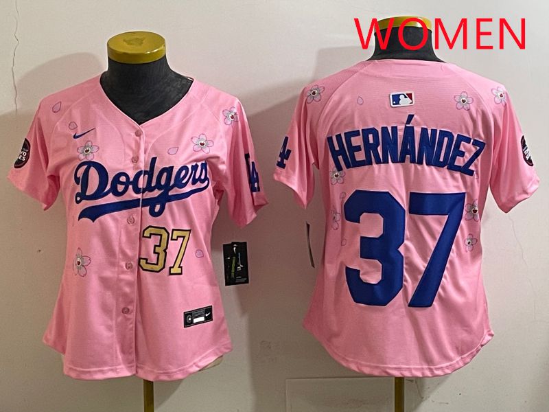 Women Los Angeles Dodgers #37 Hernandz Pink Sakura Edition 2025 Nike MLB Jersey style 33->women mlb jersey->Women Jersey